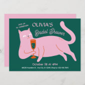 Roze groene kat grappig vrijgezellenfeest kaart (Voorkant / Achterkant)