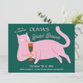 Roze groene kat grappig vrijgezellenfeest kaart (Staand voorkant)