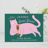 Roze groene kat grappig vrijgezellenfeest kaart (Staand voorkant)