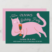 Roze groene kat grappige verjaardag kaart (Voorkant / Achterkant)