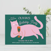 Roze groene kat grappige verjaardag kaart (Staand voorkant)