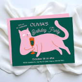 Roze groene kat grappige verjaardag kaart