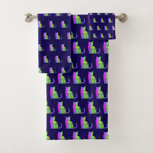 Roze Groene Kat Herhaal Bad Handdoek (Insitu)