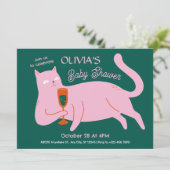 Roze groene kat schattig baby shower kaart (Staand voorkant)