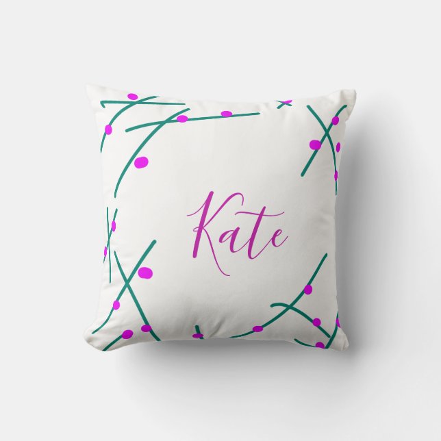 Roze groene kersboom naam boho retro rustiek vet kussen (Voorkant)
