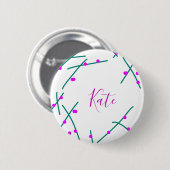 Roze groene kersboom naam boho retro rustiek vet ronde button 5,7 cm (Voorkant /achterkant)