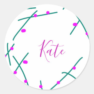 Roze groene kersboom naam boho retro rustiek vet ronde sticker