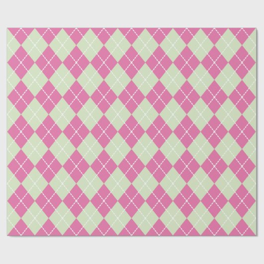 Roze Groene Kerst Argyle Inpakpapier (Vlak)