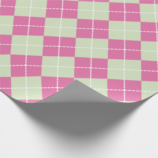 Roze Groene Kerst Argyle Inpakpapier (Hoek)
