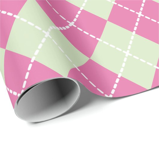 Roze Groene Kerst Argyle Inpakpapier (Rol Hoek)