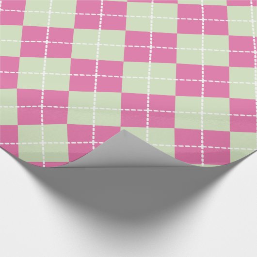 Roze Groene Kerst Argyle Inpakpapier (Hoek)