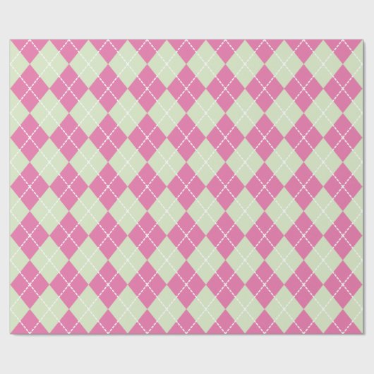 Roze Groene Kerst Argyle Inpakpapier (Vlak)