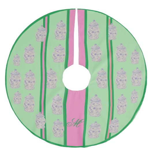 Roze groene kerst Ginger Jar Jars Tree Skirt Kerstboom Rok (Voorkant)