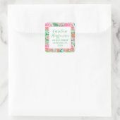 Roze & Groene Kerst Gingerbread Retouradres Vierkante Sticker (Tas)