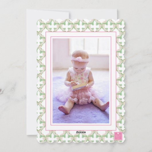 Roze & Groene Kerst Vlinderboog Foto Feestdagenkaart (Achterkant)