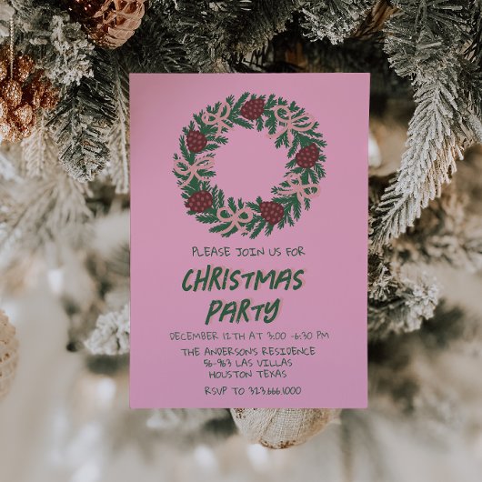  Roze Groene Kerstbogen Krans Party Kaart