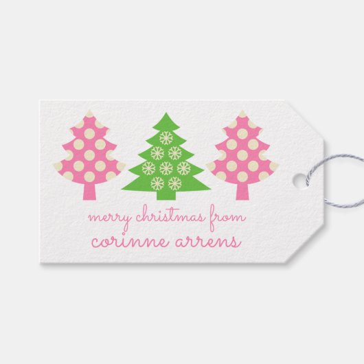 Roze & Groene Kerstbomen Cadeau Labels Cadeaulabel (Voorkant (Horizontaal))