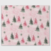 Roze groene kerstbomen cadeaupapier (Vlak)