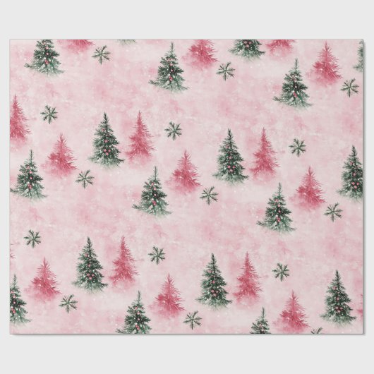 Roze groene kerstbomen cadeaupapier (Vlak)