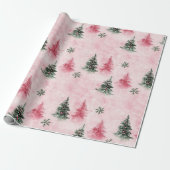 Roze groene kerstbomen cadeaupapier (Uitgerold)