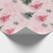 Roze groene kerstbomen cadeaupapier (Hoek)