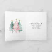 Roze Groene Kerstbomen Gouden Sterren Kaart (Binnen)