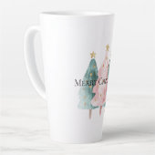 Roze Groene Kerstbomen Gouden Sterren Latte Mok (Linkerhoek)