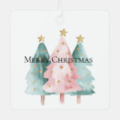 Roze Groene Kerstbomen Gouden Sterren Metalen Ornament (Voorkant)