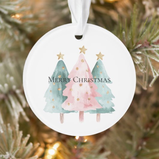 Roze Groene Kerstbomen Gouden Sterren Ornament (Boom)