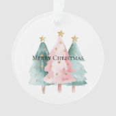 Roze Groene Kerstbomen Gouden Sterren Ornament (voorkant)