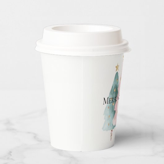 Roze Groene Kerstbomen Gouden Sterren Papieren Bekers (Rechts)