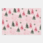 Roze Groene Kerstbomen Inpakpapier Vel (Voorkant)