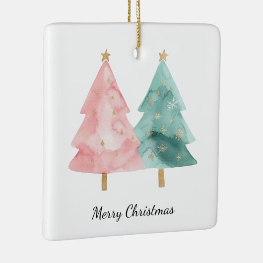 Roze groene kerstbomen keramisch ornament (Rechts)