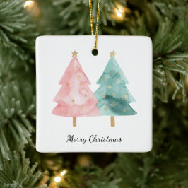 Roze groene kerstbomen keramisch ornament