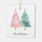 Roze groene kerstbomen keramisch ornament (Links)