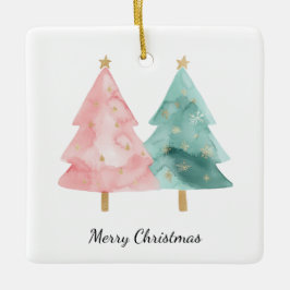 Roze groene kerstbomen keramisch ornament