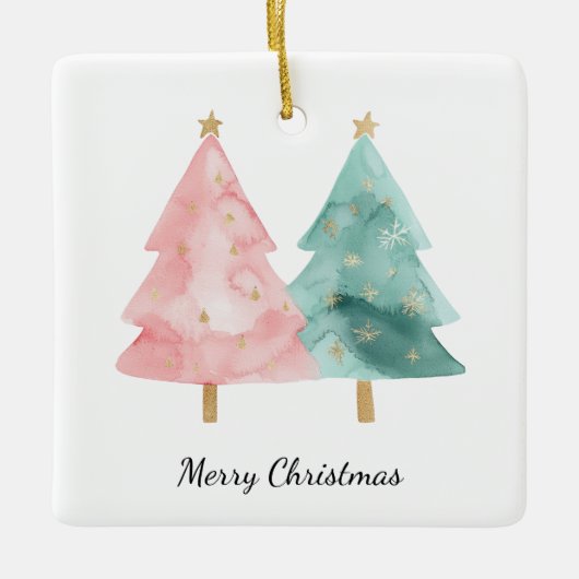 Roze groene kerstbomen keramisch ornament (Voorkant)
