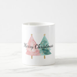 Roze groene kerstbomen koffiemok