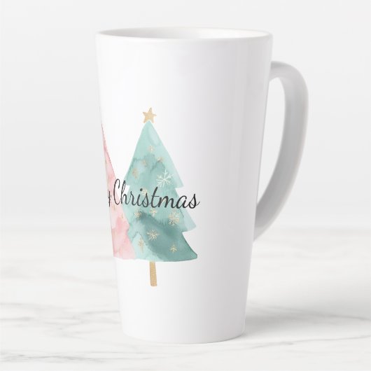 Roze groene kerstbomen latte mok (Rechterhoek)