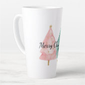 Roze groene kerstbomen latte mok (Linkerhoek)