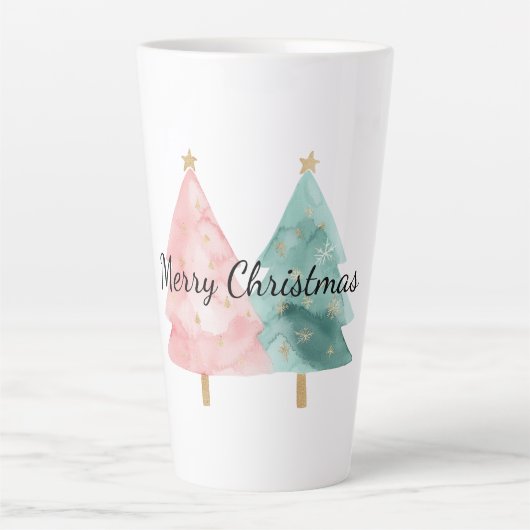 Roze groene kerstbomen latte mok (Voorkant)