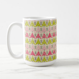 Roze & groene kerstbomen met sneeuwvlokken koffiemok
