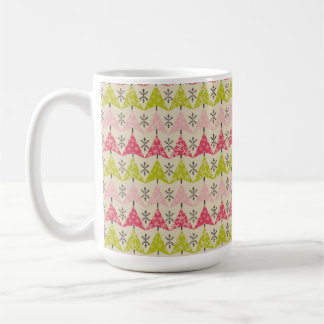 Roze & groene kerstbomen met sneeuwvlokken koffiemok