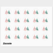 Roze groene kerstbomen ronde sticker (Vel)