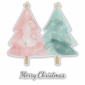 Roze groene kerstbomen sticker (Voorkant)