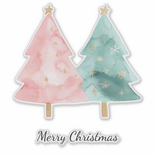 Roze groene kerstbomen sticker (Voorkant)