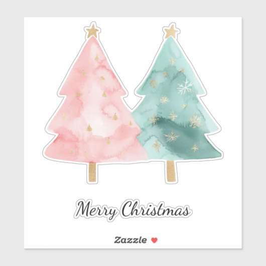 Roze groene kerstbomen sticker (Vel)