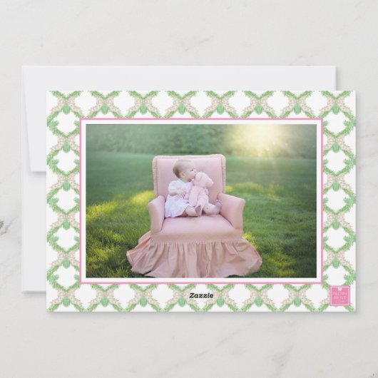 Roze & Groene Kerstboom Monogram Crest Foto Feestdagenkaart (Achterkant)