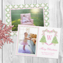 Roze & Groene Kerstboom Monogram Crest Foto