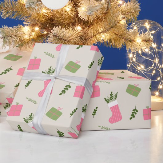 Roze groene kerstcadeautjes, stoppatronen cadeaupapier (Feestdagen)